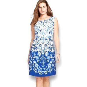 Ralph Lauren Blue Scroll Print Shift Sheath Dress Size 12 Summer Wedding Party